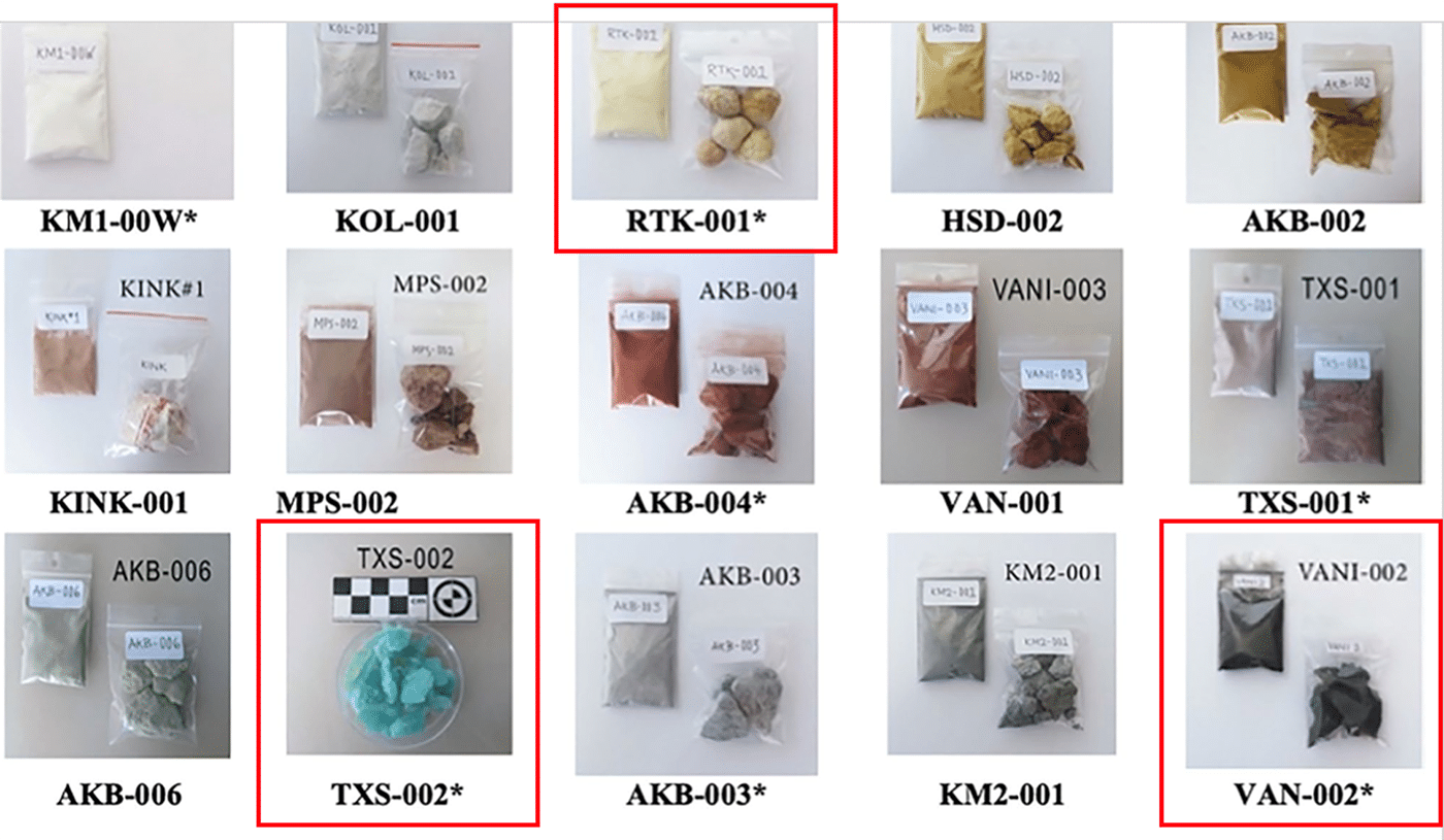 Earth pigments from a number of locations on Melos. The three earth pigments with highest bioactivity against common pathogens are highlighted above. Bioactivity is not solely a function of mineral composition but rather of local ecology, as well.